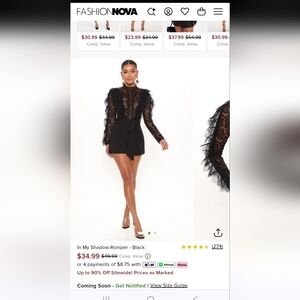 NWT Fashion Nova Black Ruffled Lace Romper Size Large